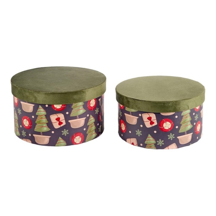 SET 2 SCATOLE DECORATE H.16 CM. VERDE